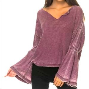 Free People, distressed waffle top, purple, XS